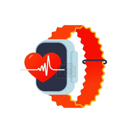Illustration for Heart rate template on fitness watch or tracker. Modern vector flat illustration. Social Media Ads. Healthy lifestyle. - Royalty Free Image