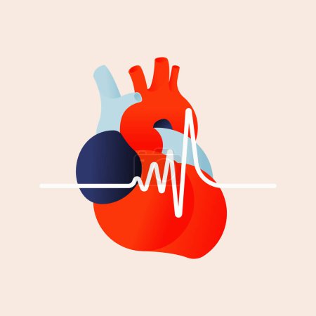 Illustration for Heart rate template on light background. Modern vector flat illustration. Healthy lifestyle. Social media ads. - Royalty Free Image