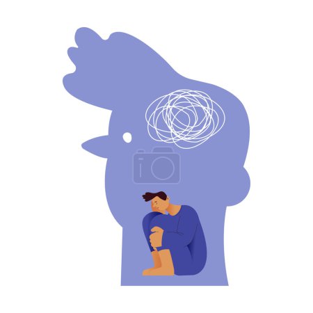 Illustration for Feeling trapped. Fears. Depressed and fatigue guy. Young man feeling trapped. Modern flat vector illustration - Royalty Free Image