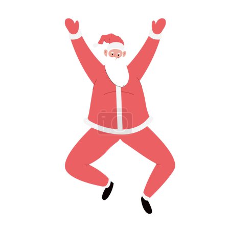 Illustration for Modern flat vector illustration of cheerful Santa Claus jumping, wearing red clothes, xmas activity on white background - Royalty Free Image