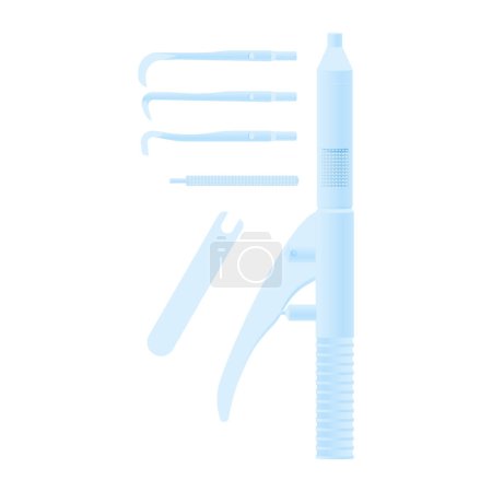 Juego automático de removedor de corona dental. Herramienta oral dental. Instrumentos dentales quirúrgicos. Ilustración plana moderna del vector.