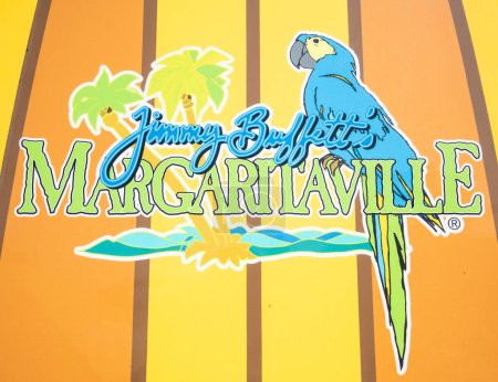 Photo for Jimmy Buffett Margaritaville logo on surfboard - Royalty Free Image