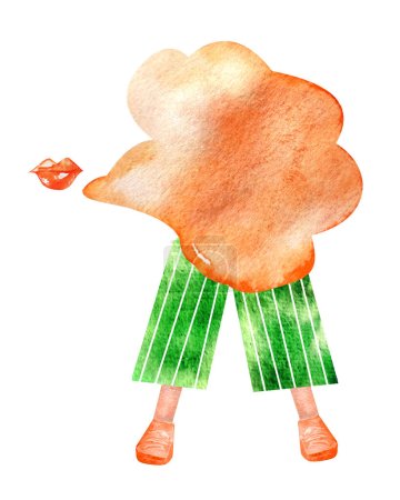 Téléchargez les photos : Dialogue orange en pantalon vert aquarelle illustration. Modèle pour la décoration de dessins et d'illustrations. - en image libre de droit