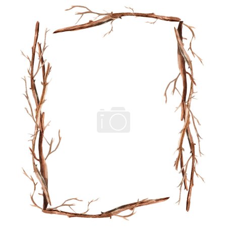 Photo for Rectangular frame of tree branches illustration border wreath. Template for decorating designs and illustrations. - Royalty Free Image