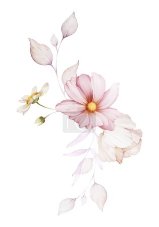 Téléchargez les photos : Bouquet de fleurs sur fond blanc. Illustration aquarelle pour carte de vœux - en image libre de droit
