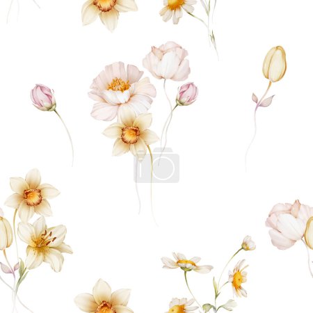 Téléchargez les photos : Seamless pattern with narcissus lilies and white poppy - en image libre de droit