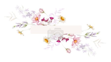 Téléchargez les photos : Cadre floral avec fleurs sauvages sur fond blanc - en image libre de droit