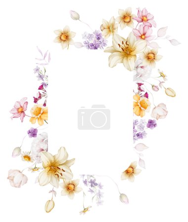 Téléchargez les photos : Cadre floral avec fleurs sauvages sur fond blanc - en image libre de droit