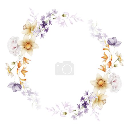 Foto de Corona de verano con flores silvestres aisladas sobre fondo blanco - Imagen libre de derechos