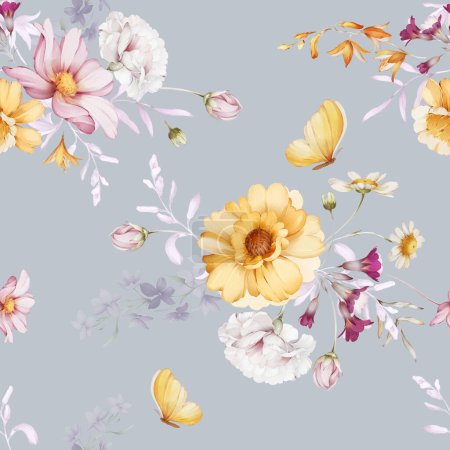Foto de Seamless pattern with wildflowers in a watercolor style - Imagen libre de derechos