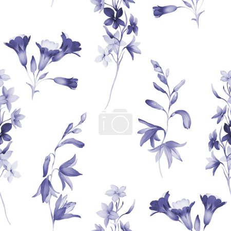 Foto de Patrón sin costuras con flores silvestres en tonos índigo - Imagen libre de derechos