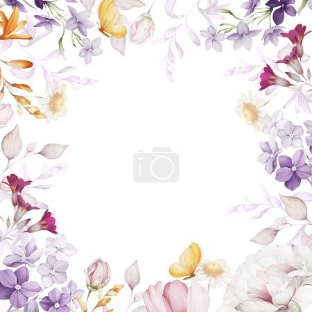 Foto de Delicadas flores de primavera sobre un fondo blanco. Tarjeta de felicitación acuarela - Imagen libre de derechos