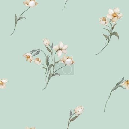 Téléchargez les photos : Seamless pattern with wildflowers in a watercolor style - en image libre de droit