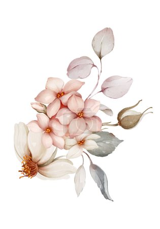 Foto de Ramo floral con delicadas flores de acuarela para crear tarjetas e invitaciones - Imagen libre de derechos