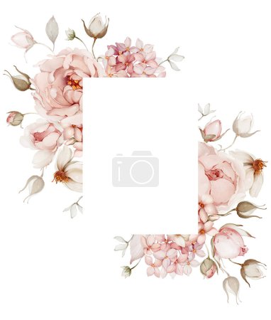 Foto de Marco floral de acuarela. Tarjeta de felicitación con rosas. - Imagen libre de derechos