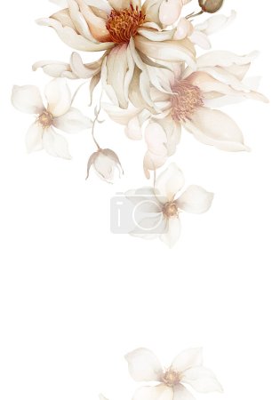 Téléchargez les photos : Carte de mariage avec fleurs roses aquarelle sur fond blanc - en image libre de droit