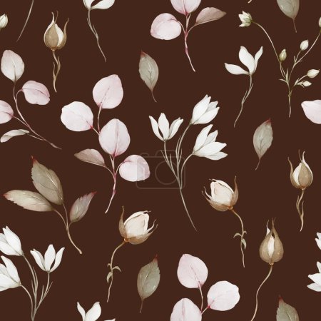 Photo for Seamless pattern with eucalyptus branches and rose buds in a watercolor style - Royalty Free Image