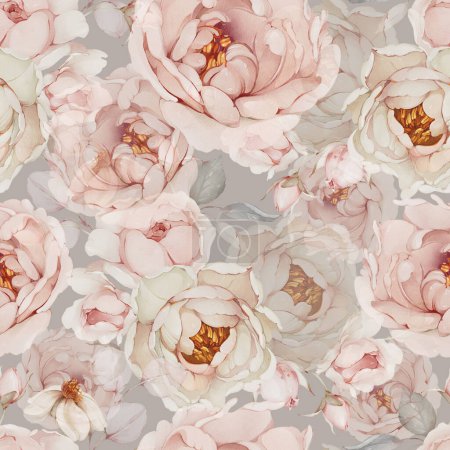 Téléchargez les photos : Modèle sans couture avec des bouquets de fleurs. Roses printanières dans le style aquarelle - en image libre de droit