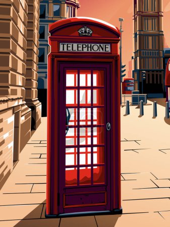 Téléchargez les illustrations : La photo d'une vieille cabine téléphonique dans la ville Angleterre Londres Cabine téléphonique affiche d'art - en licence libre de droit