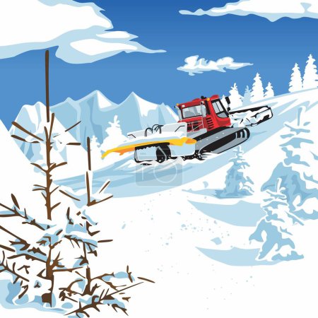 Ilustración de Snowcat snowgroomer en el trabajo - Imagen libre de derechos