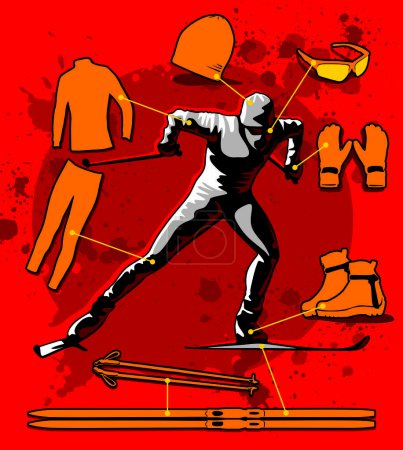 Téléchargez les illustrations : Matériel de ski nordique affiche art - en licence libre de droit