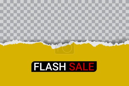Foto de Banner de venta flash con papel rasgado amarillo sobre fondo transparente. Una trampa. Ilustración vectorial - Imagen libre de derechos