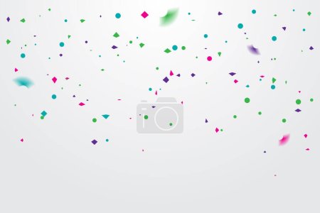 Foto de Muchos Confetti y cinta diminutos coloridos que caen en el fondo blanco. Evento de celebración y fiesta. Multicolor. Vector - Imagen libre de derechos
