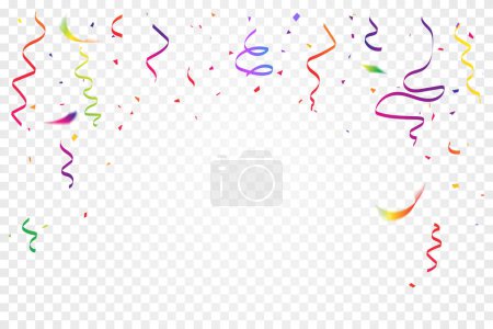 Foto de Muchos Confetti y cinta diminutos coloridos que caen sobre fondo transparente. Evento de celebración y fiesta. Multicolor. Vector - Imagen libre de derechos