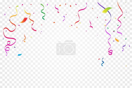 Photo for Many Falling Colorful Tiny Confetti And Ribbon On Transparent Background. Celebration Event and Party. Multicolored. Vector - Royalty Free Image