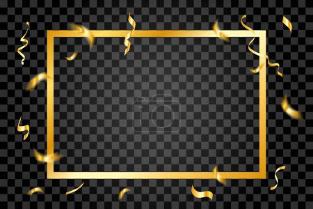 Photo for Golden Frame And Confetti Ribbons Falling On Background. Celebration Event, Birthday. Party. Vector - Royalty Free Image
