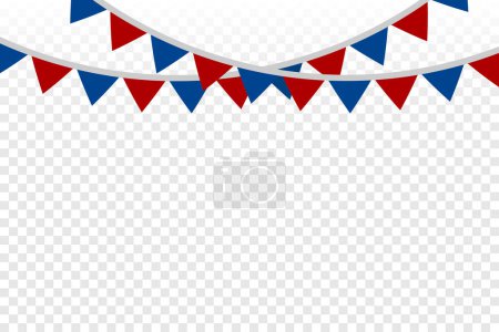 Photo for Red And Blue Party Flag Isolated On Transparent Background. Celebration Event. Birthday. American, Chile, Russia, France, United kingdom flags color concept. Vector - Royalty Free Image