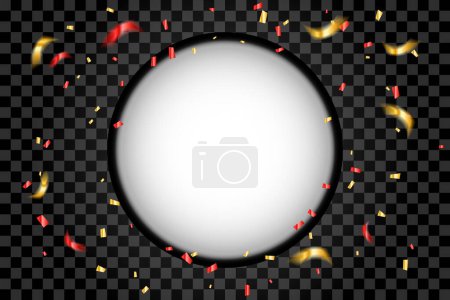 Photo for Golden Tiny Circle Frame With Confetti Falling On Black Background. Celebration. Happy New Year. Vector - Royalty Free Image