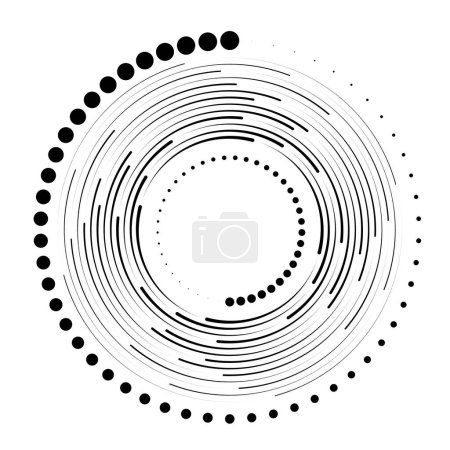 Ilustración de Líneas de velocidad concéntricas negras y puntos en forma de vórtice - Imagen libre de derechos