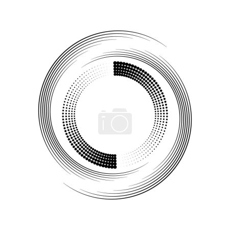 Illustration for Black halftone dots and stripes in spiral form - Royalty Free Image
