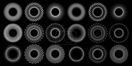 Ilustración de Conjunto de rayas blancas y puntos de medio tono en forma de vórtice - Imagen libre de derechos