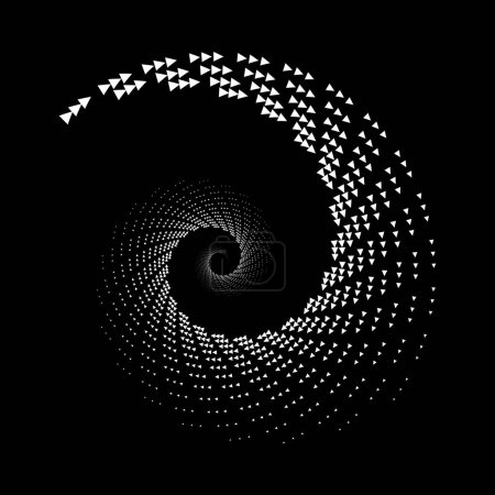 Illustration for White triangles shapes in vortex form on black background - Royalty Free Image