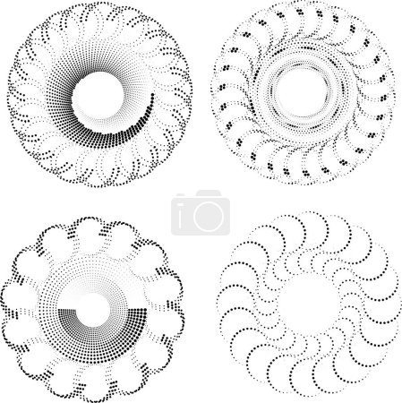 Illustration for Set of abstract black dotted shape. Circle form. Halftone dots. - Royalty Free Image