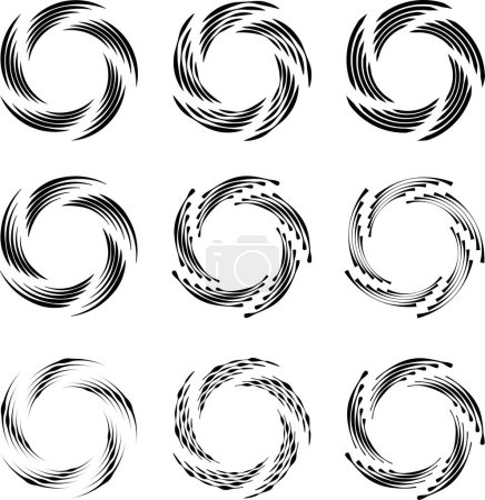 Ilustración de Conjunto de rayas vectoriales negras abstractas. Forma de círculo - Imagen libre de derechos