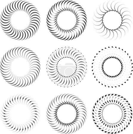 Illustration for Set of black dotted lines in circle form. Halftone dots - Royalty Free Image
