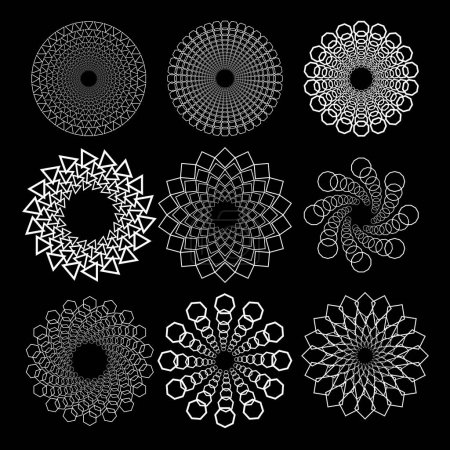 Ilustración de Conjunto de formas geométricas blancas giradas. Forma de círculo - Imagen libre de derechos