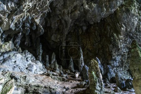 Photo for Cave with stalactites and stalagmites. A cave in the mountain in Turkey close to Marmaris. Beautiful undeground view. - Royalty Free Image