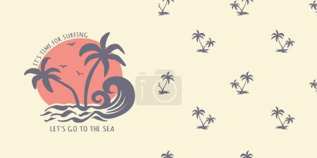 Photo for Cute sea seamless pattern with single print for t-shirt. Vector illustration for kids. Summer vacation fashion design. Isolated objects - Royalty Free Image