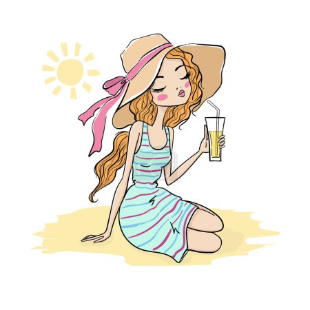Photo for Cute girl on the beach. Vector illustration - Royalty Free Image