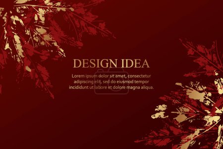 Ilustración de Fondo rojo de lujo moderno para la página web o bithday saludo o cartel o banner de venta con hojas de arce de otoño dorado. - Imagen libre de derechos