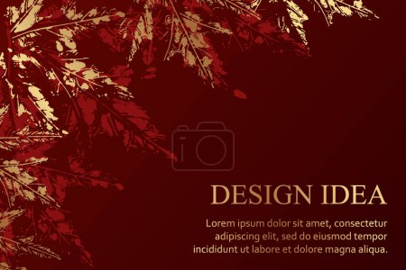 Ilustración de Fondo rojo de lujo moderno para la página web o bithday saludo o cartel o banner de venta con hojas de arce de otoño dorado. - Imagen libre de derechos