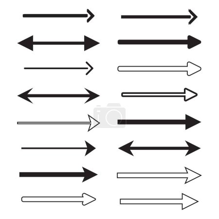Illustration for Set of straight black arrows isolated on white. Arrow icon, cursor. Vector illustration. - Royalty Free Image