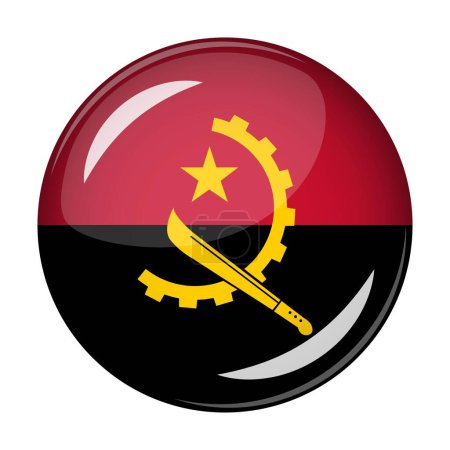 Bandera de Angola en forma de icono de forma redonda. Concepto abstracto. La bandera nacional tiene forma convexa. Ilustración vectorial