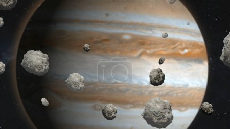 Photo for Asetroids Field with Jupiter Planet in Space - Royalty Free Image