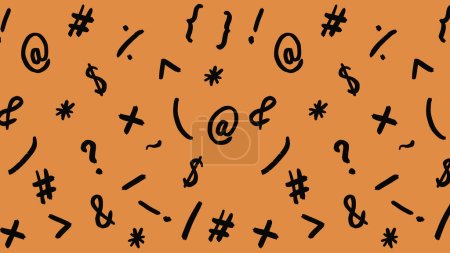 pattern with the image of keyboard symbols. Punctuation marks. Template for applying to the surface. yellow orang background. Horizontal image. Banner for insertion into site.