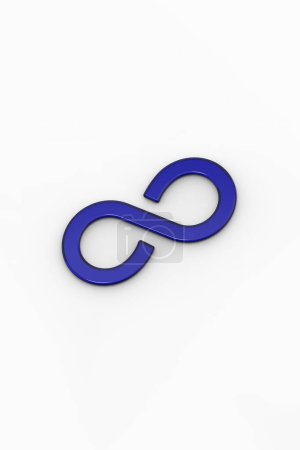 Blue infinity sign on a white background. Symbol of infinity in anything. The infinity of time. An endless cycle. Unlimited possibilities. Unity 3d image. 3D visualization. Horizontal image.